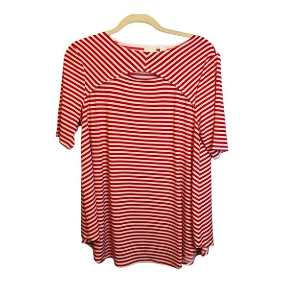Chico's Shirt Women's Size Medium Isla Capri Peek-A-boo Cutout Stripes Red White - Picture 1 of 4